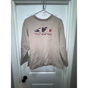 Vintage Bobbie Brooks Womens Large Beige Embroidered Apple Fruit Sweatshirt Cott